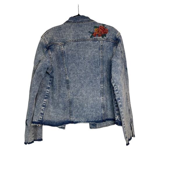 Umgee Women's Frayed Hem Embroidered Floral Denim Jean Jacket Size L Blue NWT - Picture 8 of 10